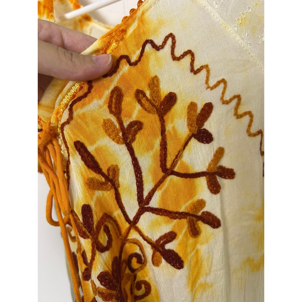 NF Free size Dress Womens Orange Tie Dye Embroidered Boho whimsy festival summer - Picture 4 of 9